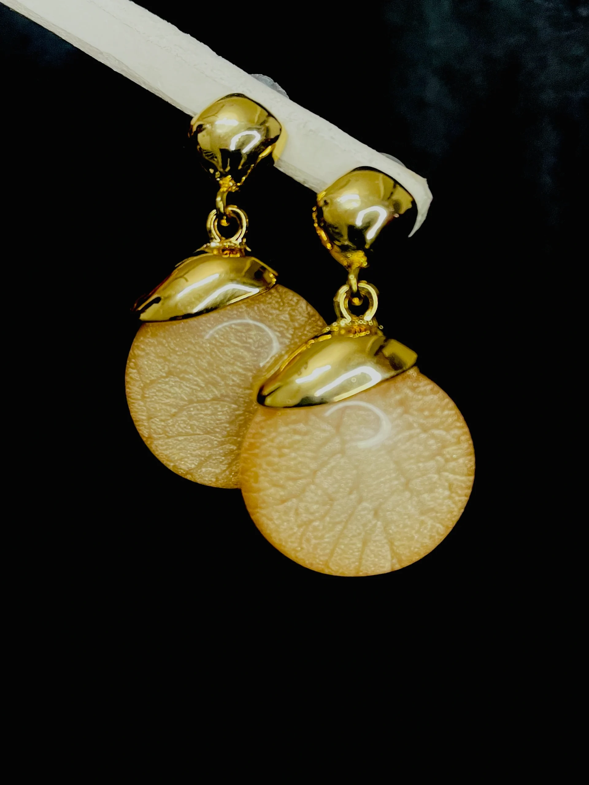 Gold Finish Textured Round Drop Earrings