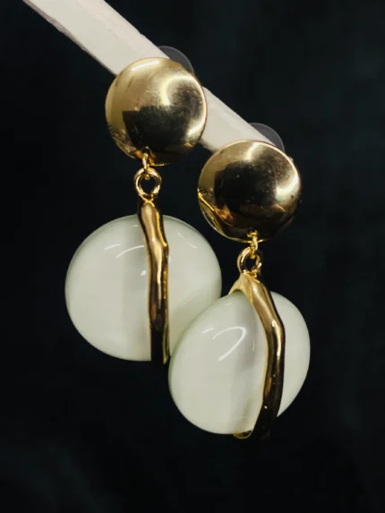 White Stone Gold Plated Minimal Drop Earrings