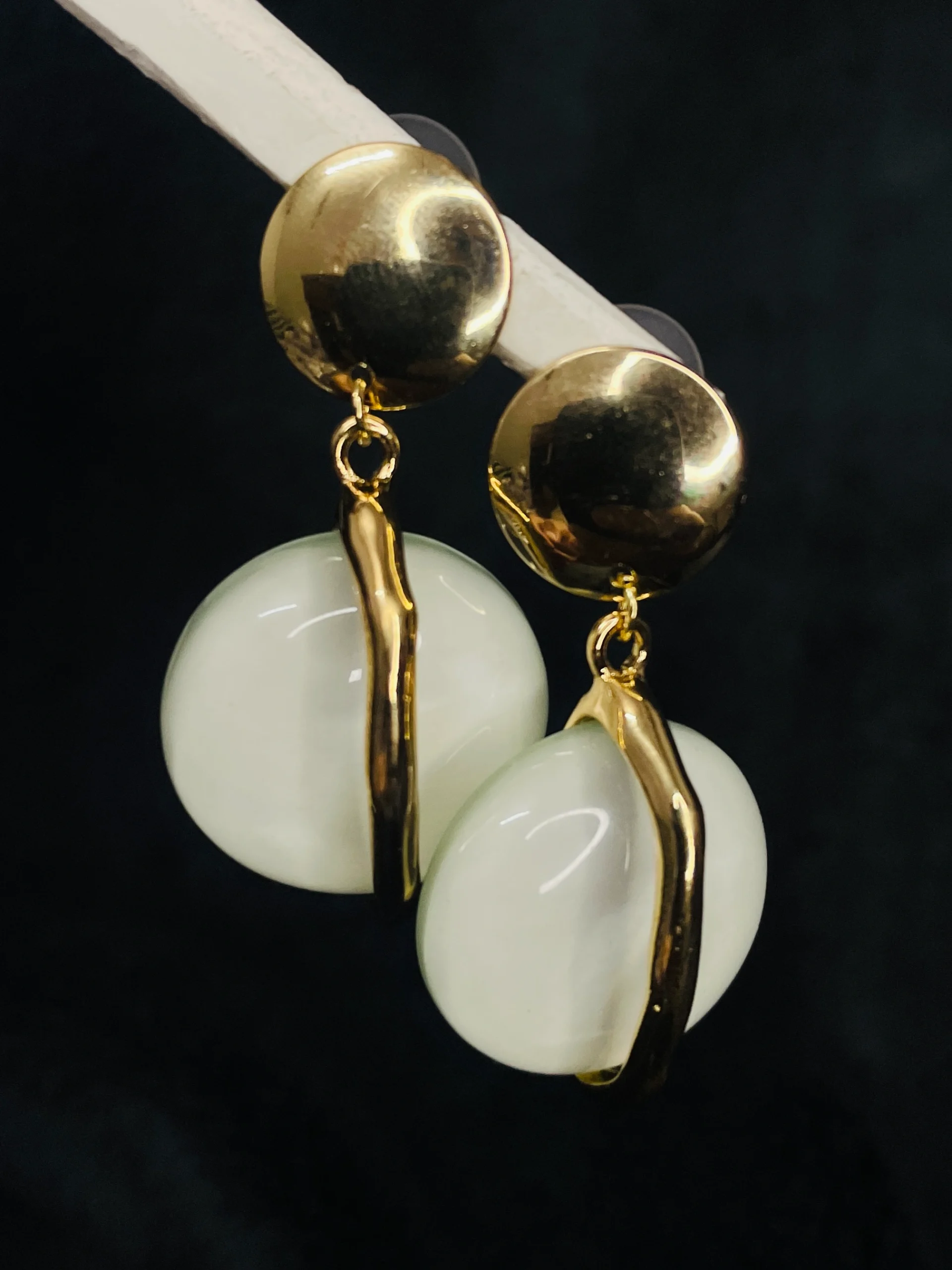 White Stone Gold Plated Minimal Drop Earrings