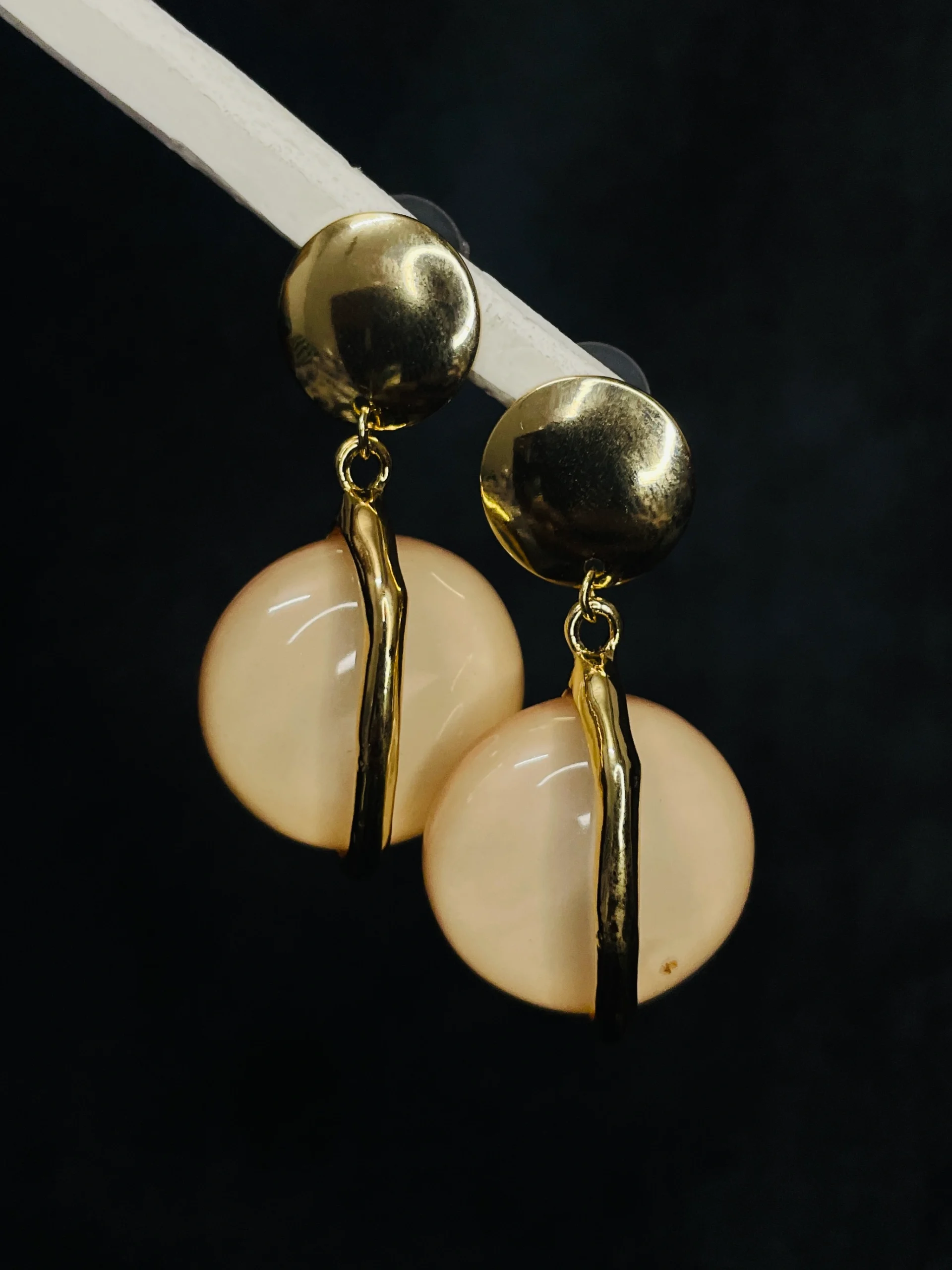 Cream Stone Gold Plated Minimal Drop Earrings