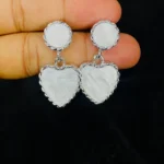 White Heart Stone Silver Finish Earrings