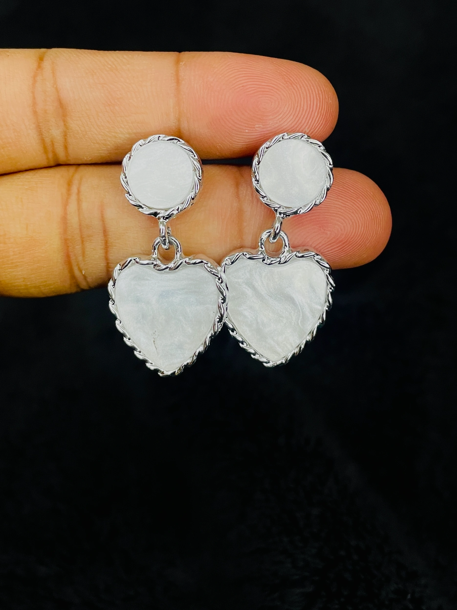 White Heart Stone Silver Finish Earrings White Heart Stone Silver Finish Earrings