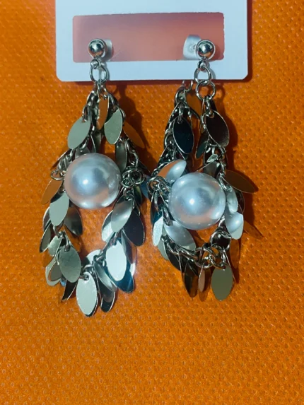 SILVER TONE PEARL DROP EARRINGS