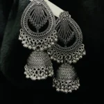 Oxidized Silver Traditional Jhumka Earrings