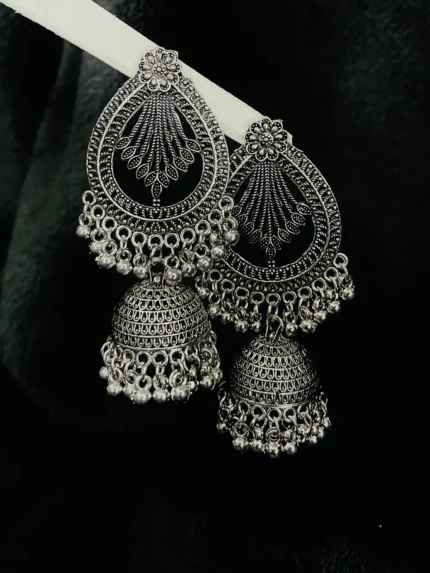 Oxidized Silver Traditional Jhumka Earrings