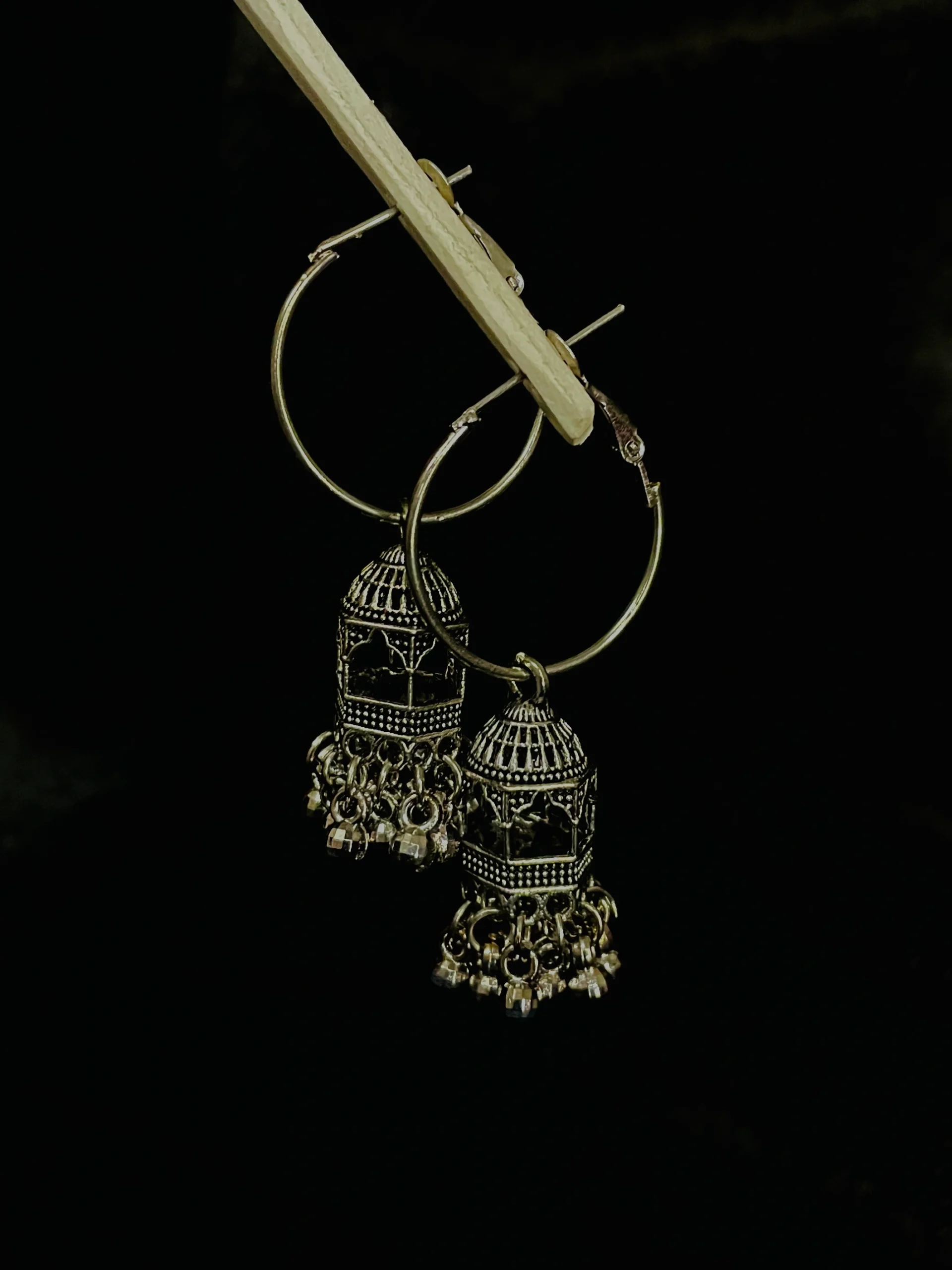 Oxidized Hoop Jhumka Cage Earrings