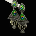 Peacock Motif Triangle Jhumka Earrings