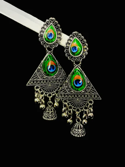 Peacock Motif Triangle Jhumka Earrings