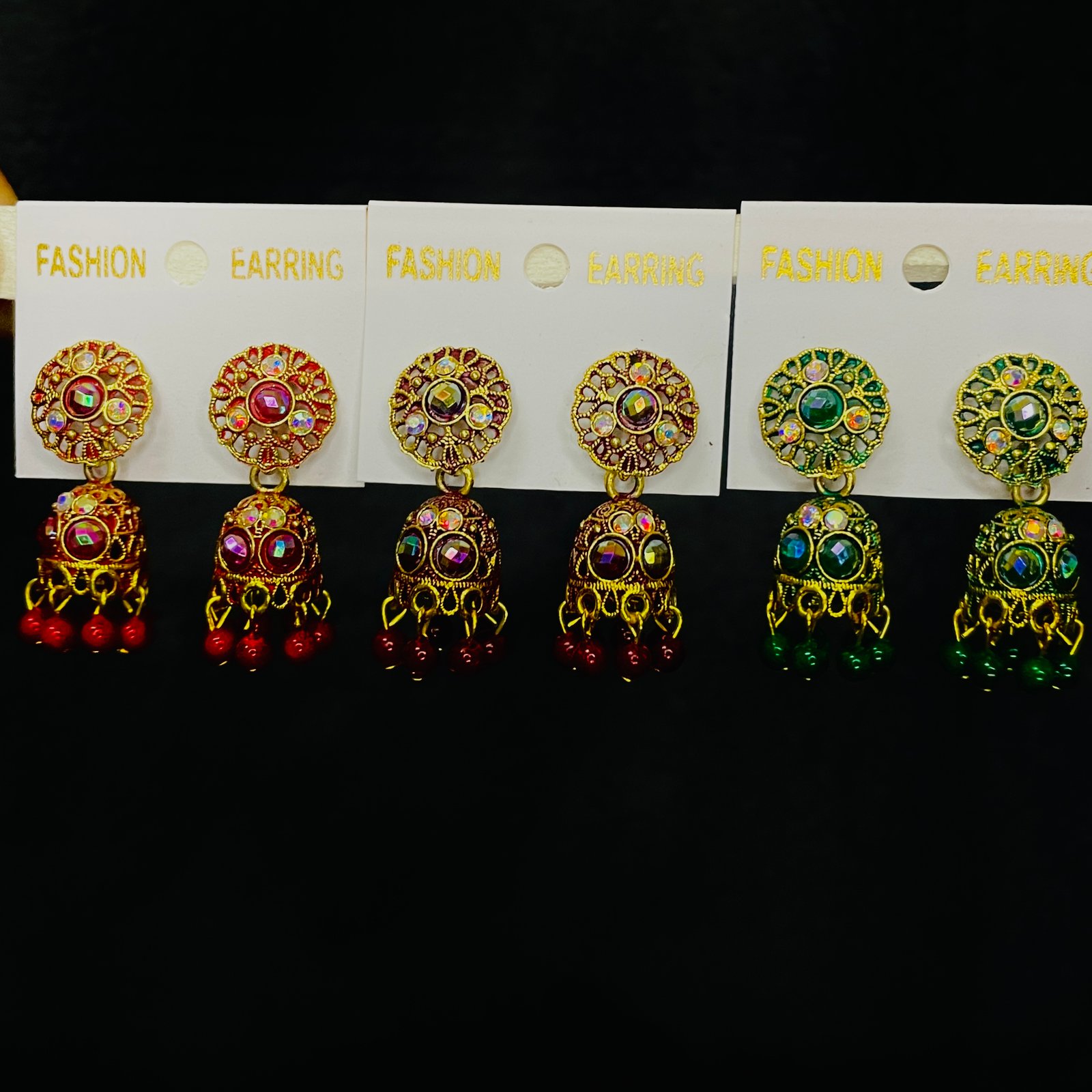 Red Stone Gold Plated Mini Jhumka Earrings